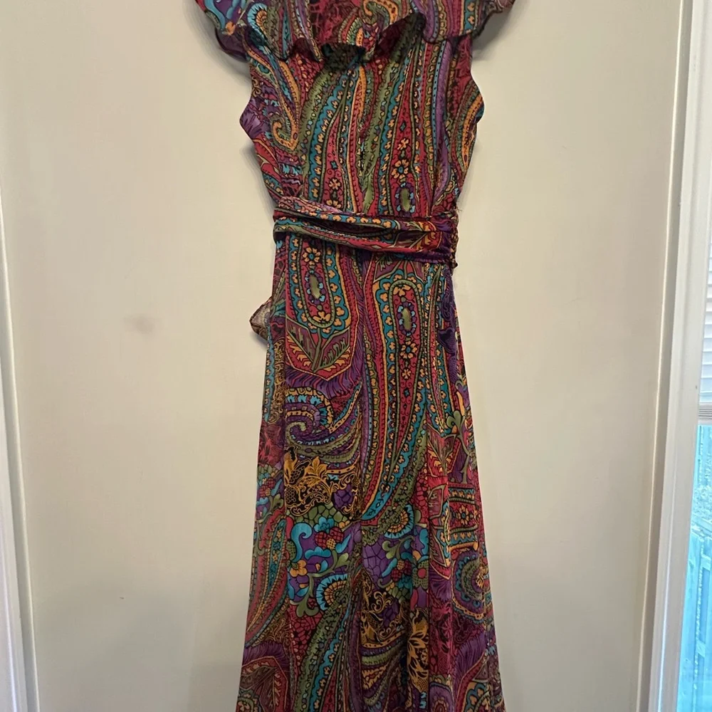 Vintage Y2K Era R&K Originals Fairycore Paisley Midi Dress w/ Tie Size 8 - Picture 9 of 9